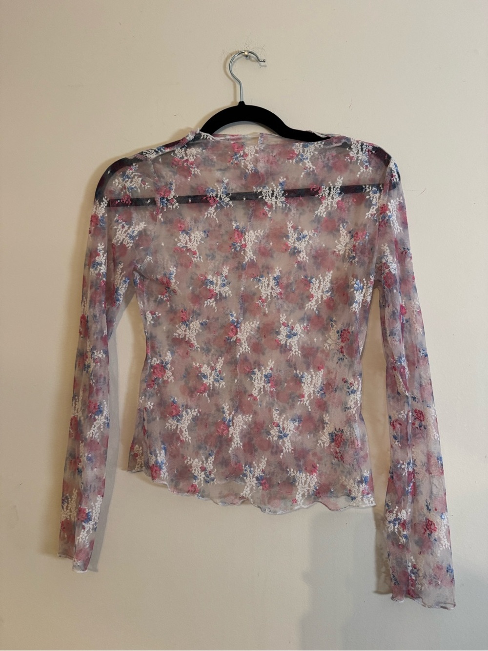 Sheer Floral Mesh Long-Sleeve Top - Pink Floral